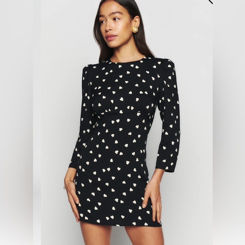 Reformation Brantley 3/4 Sleeve Mini Dress in Luv It Heart Print